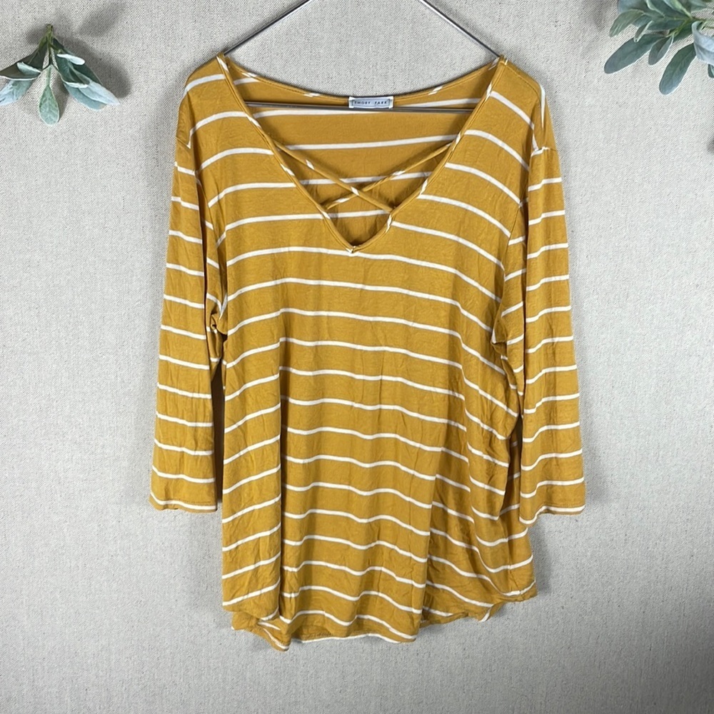 Emory Park > Yellow Striped Quarter Sleeve Top Extra Large